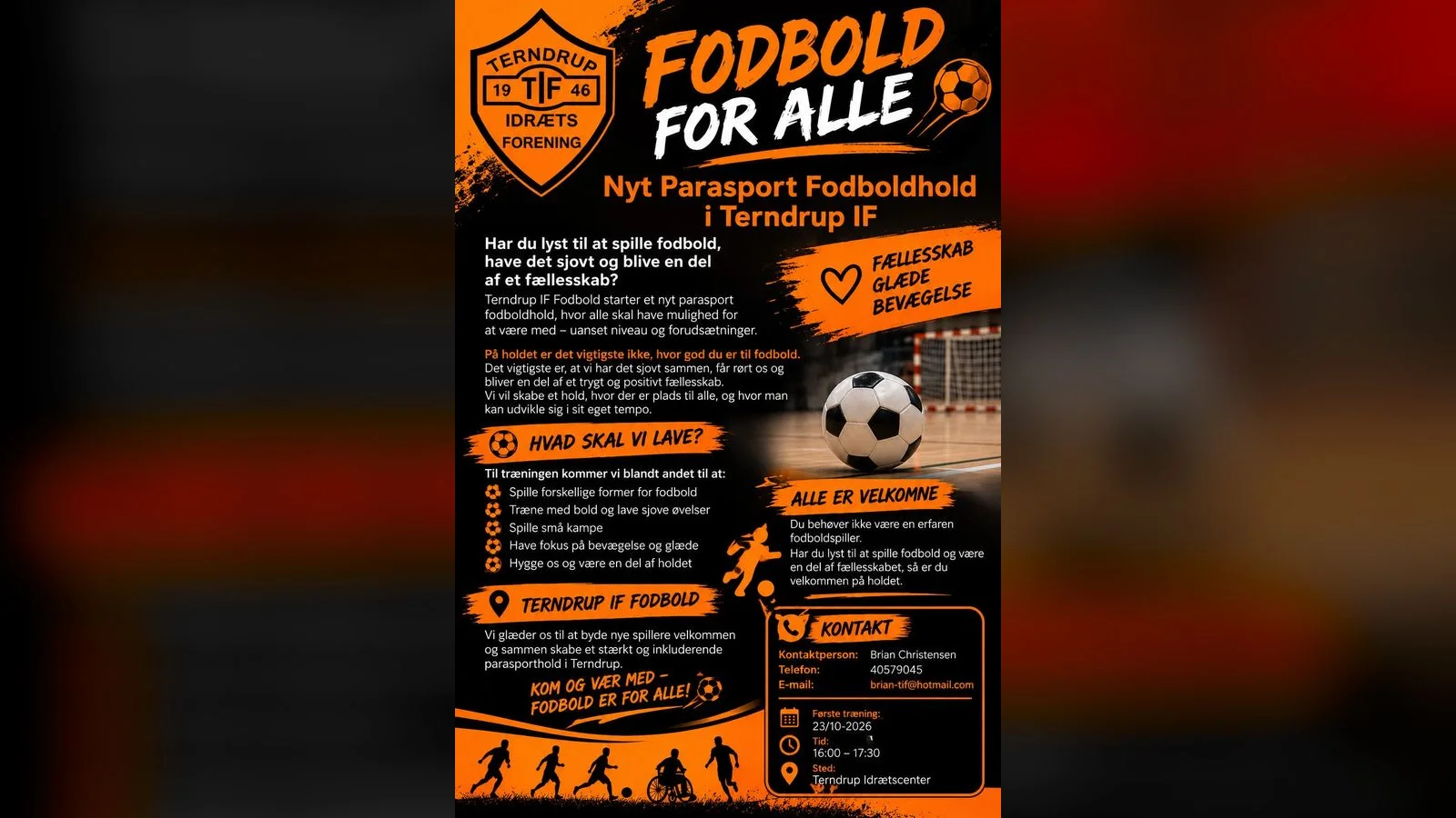 Plakat: Fodbold for alle – nyt parasport-fodboldhold i Terndrup IF